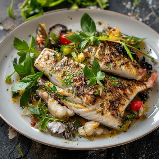 Truite sur le grill avec farce aux herbes