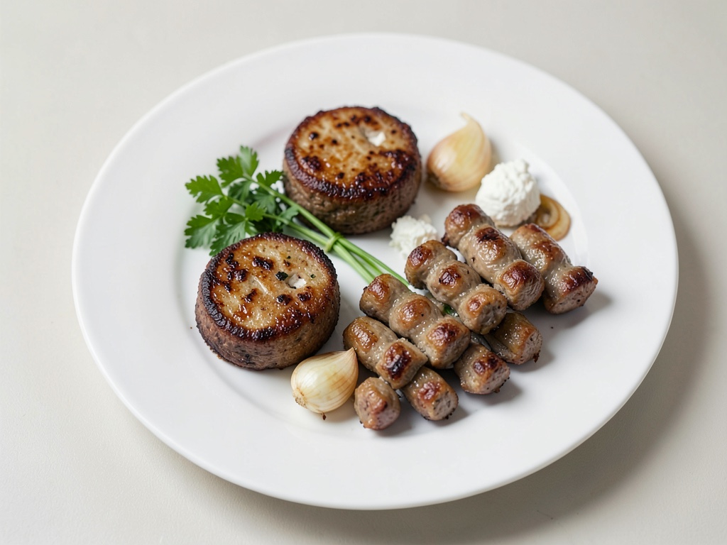 Spiedini di polpette di carne alla griglia e kebab di pollo con cipolle