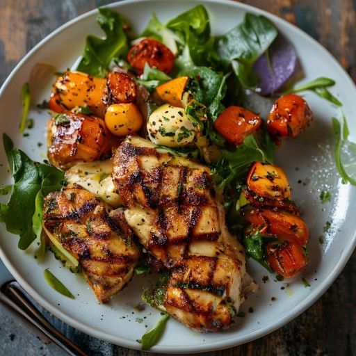 Poitrines de poulet grillées avec salade de feuilles