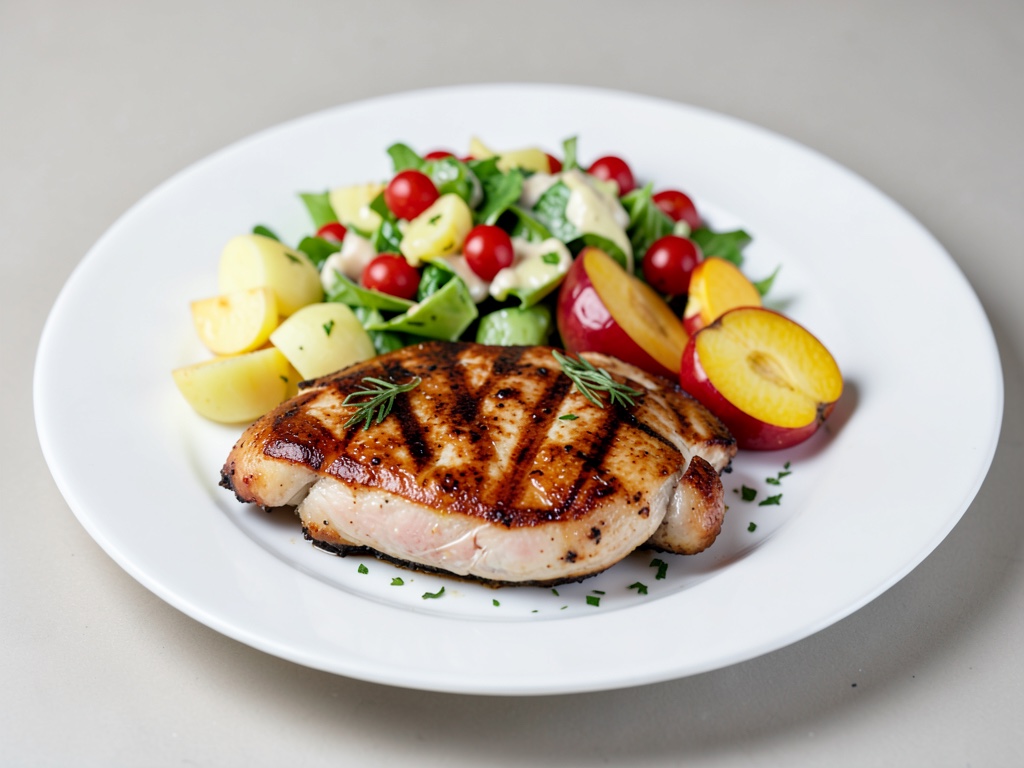 Petto di pollo alla griglia con insalata di patate e nettarine