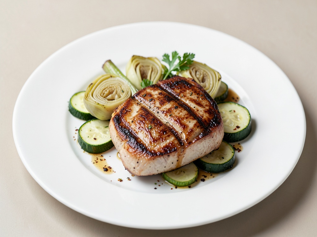 Petto di pollo alla griglia con carciofi e zucchine