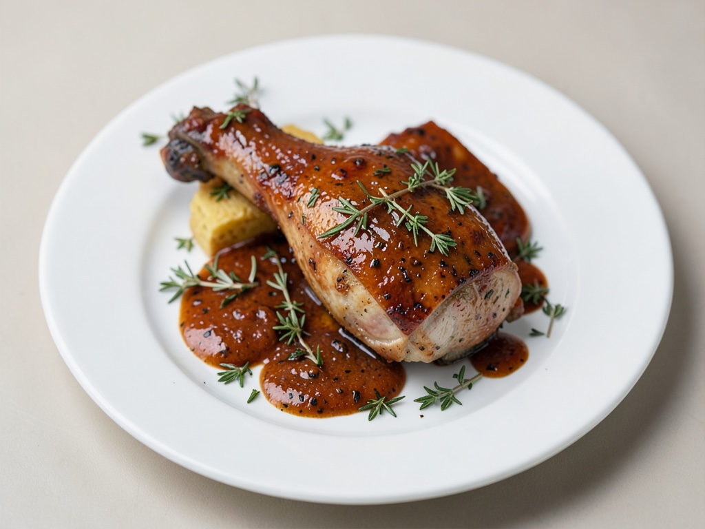 Cosce di pollo succulente con glassa al timo e rosmarino