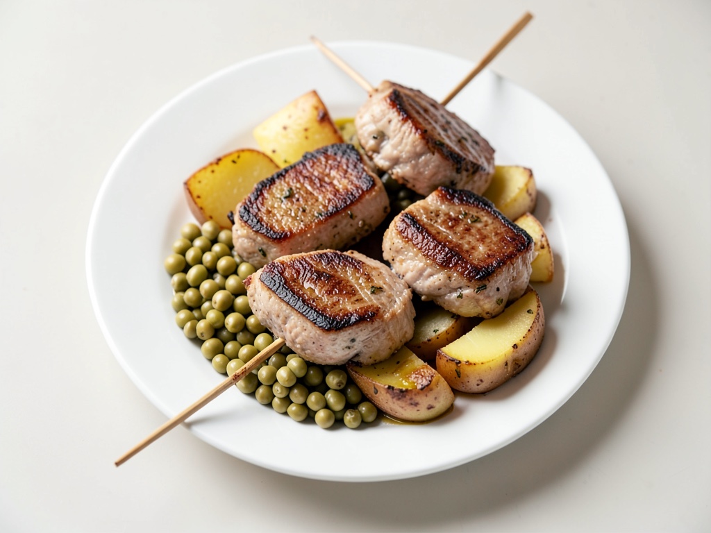Spiedini di pollo alla griglia con patate fritte