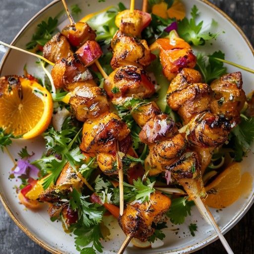 Spiedini di pollo con insalata fresca