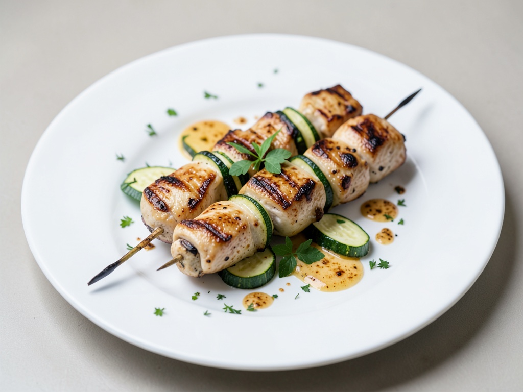 Spiedini di pollo alla griglia con zucchine