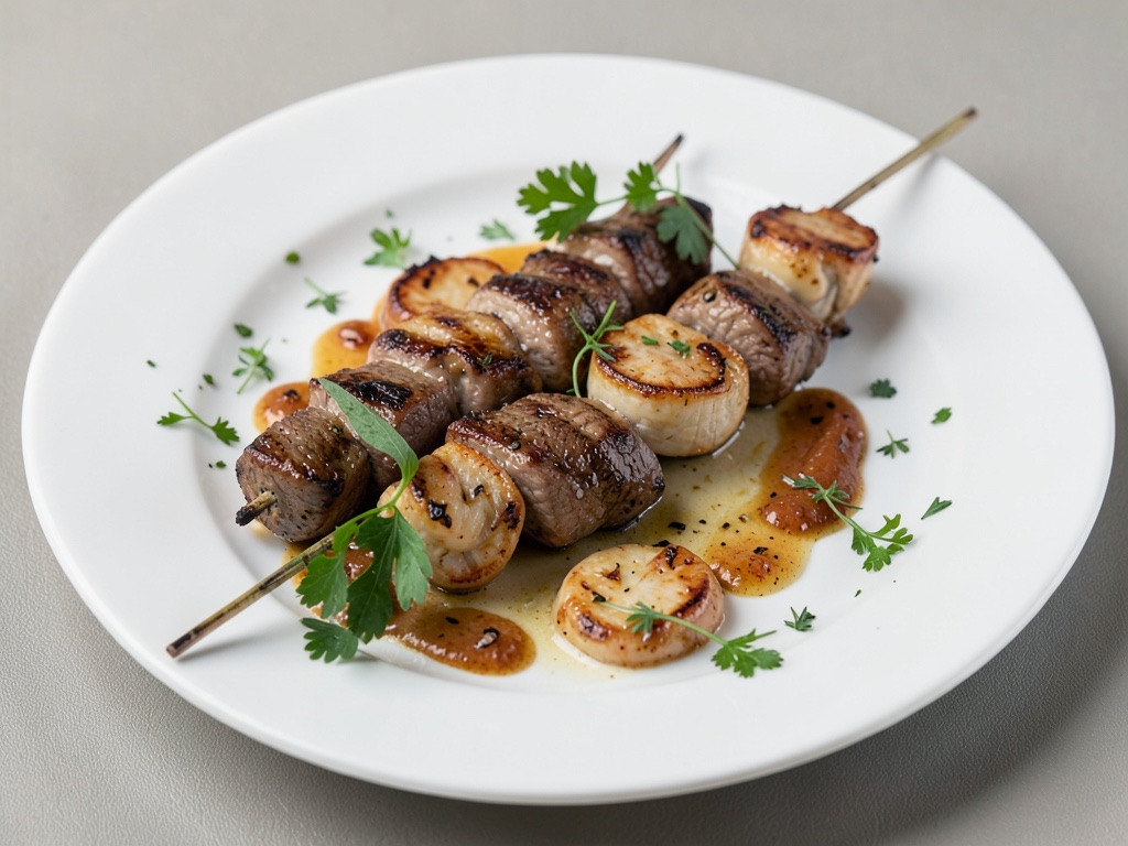 Brochettes de bœuf et crevettes grillées