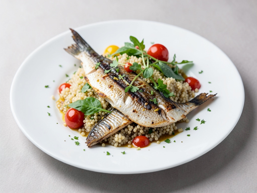Sardine alla griglia su insalata di couscous
