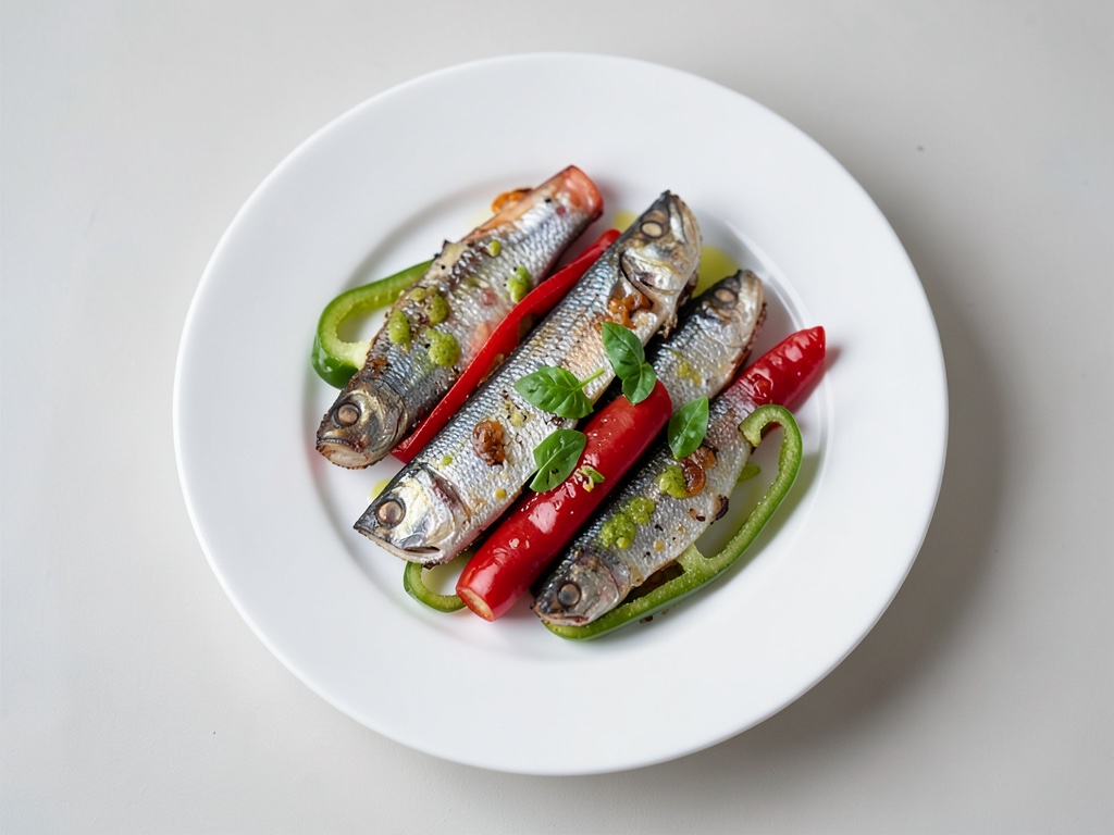 Sardine grigliate colorate con peperoni