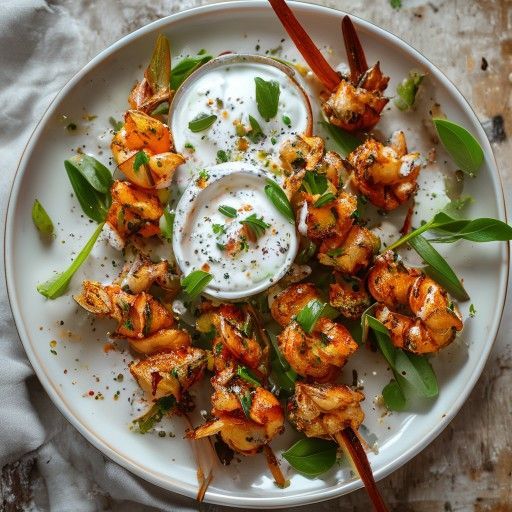 Gegrillte Garnelenspieße mit Joghurt-Dip