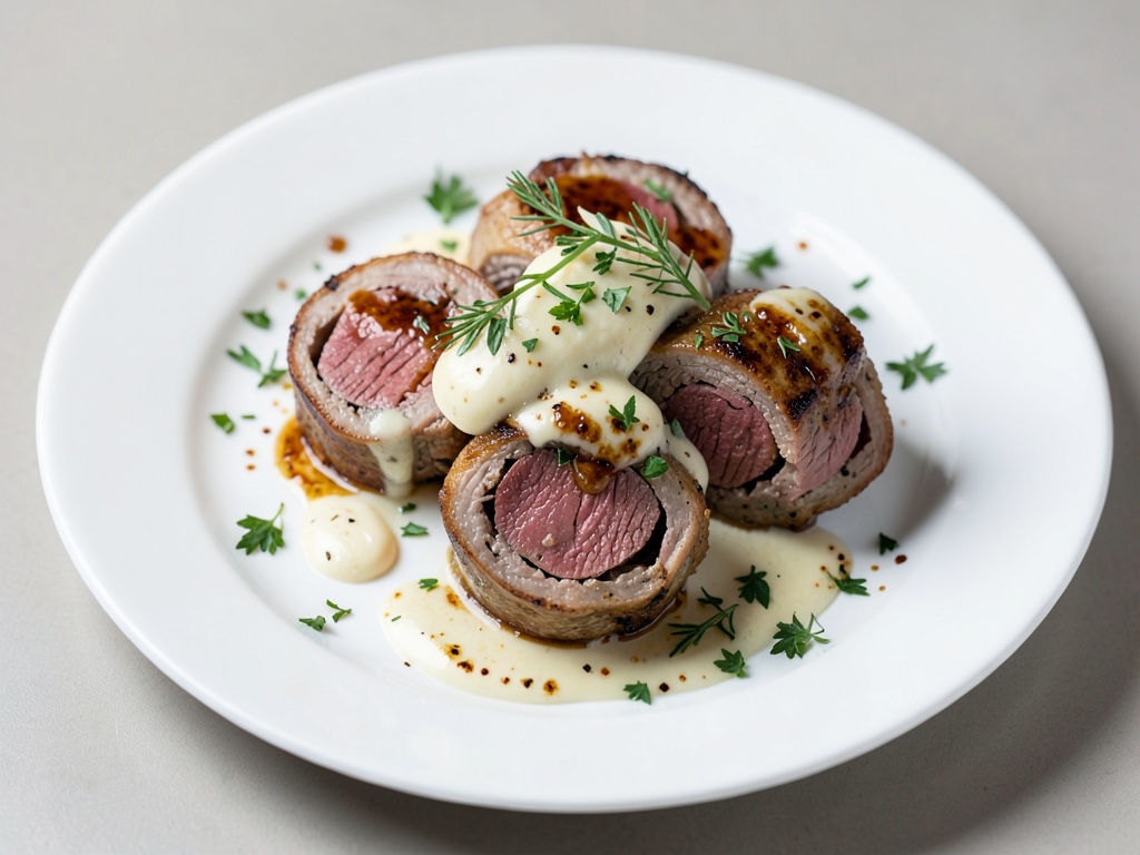 Roulés de filet de bœuf grillés au fromage et aux herbes