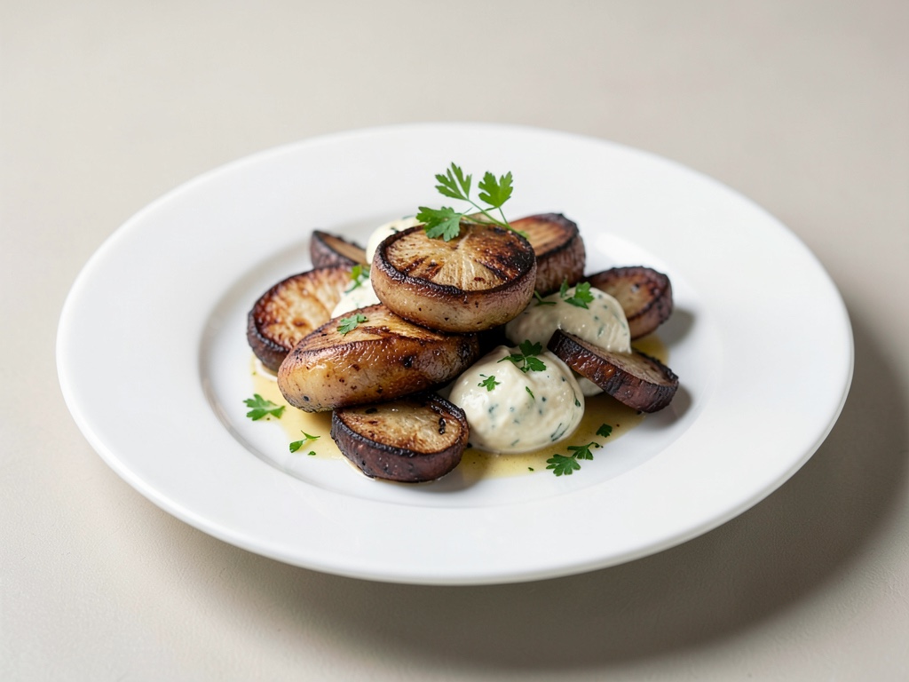 Champignons de porc grillés à la crème de basilic