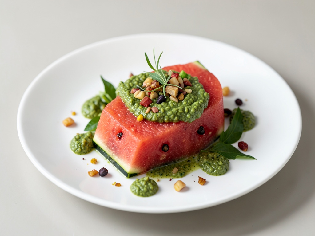Gegrillte Wassermelone mit Nuss-Melissen-Pesto