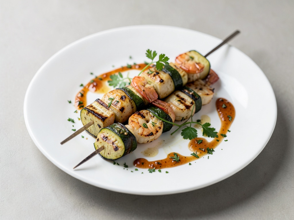 Brochetas de Calamares y Calabacín a la Parrilla