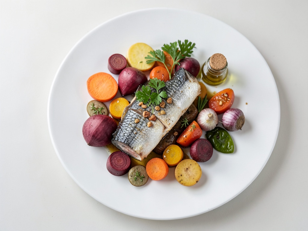 Cabillaud d'Alaska grillé sur légumes racines rôtis