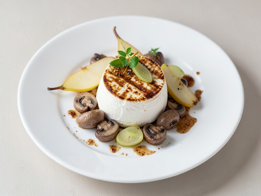 Camembert du grill avec poires, champignons et poireaux