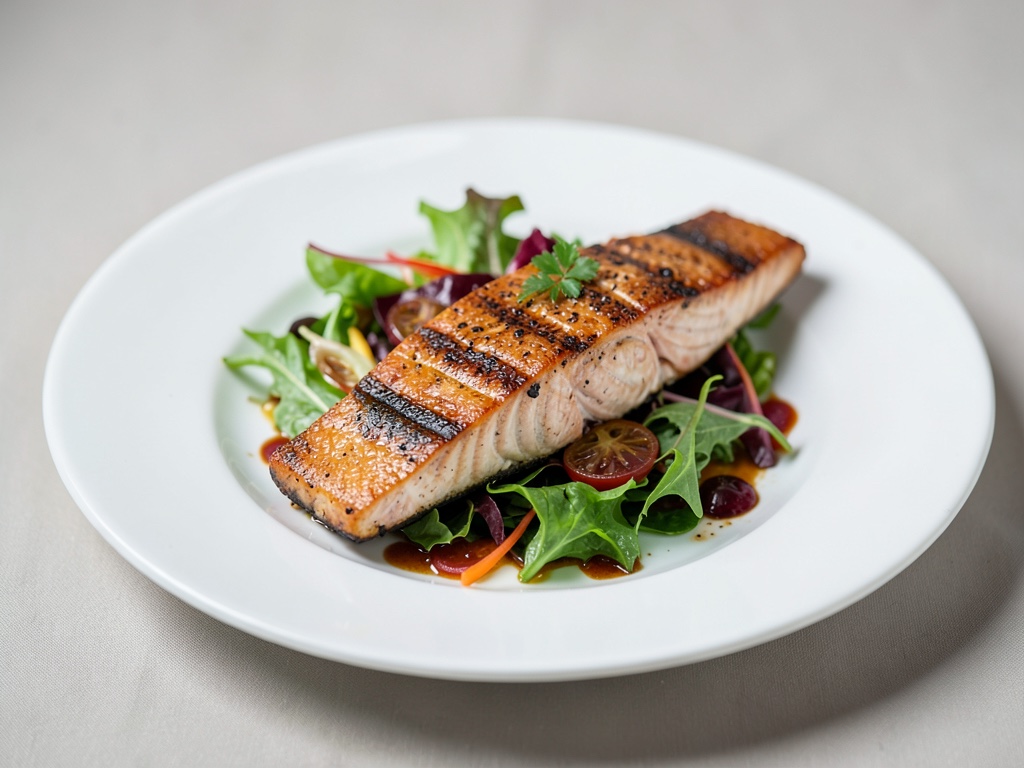 Salmone croccante su insalata fresca