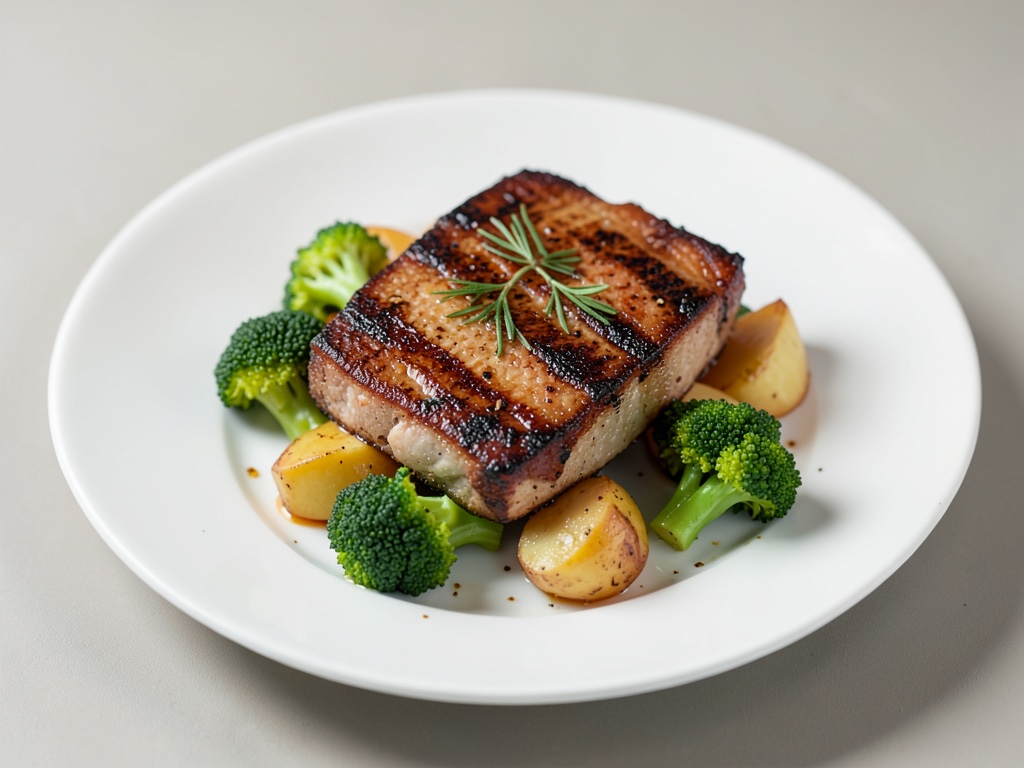 Ala di razza alla griglia con verdure di patate e broccoli