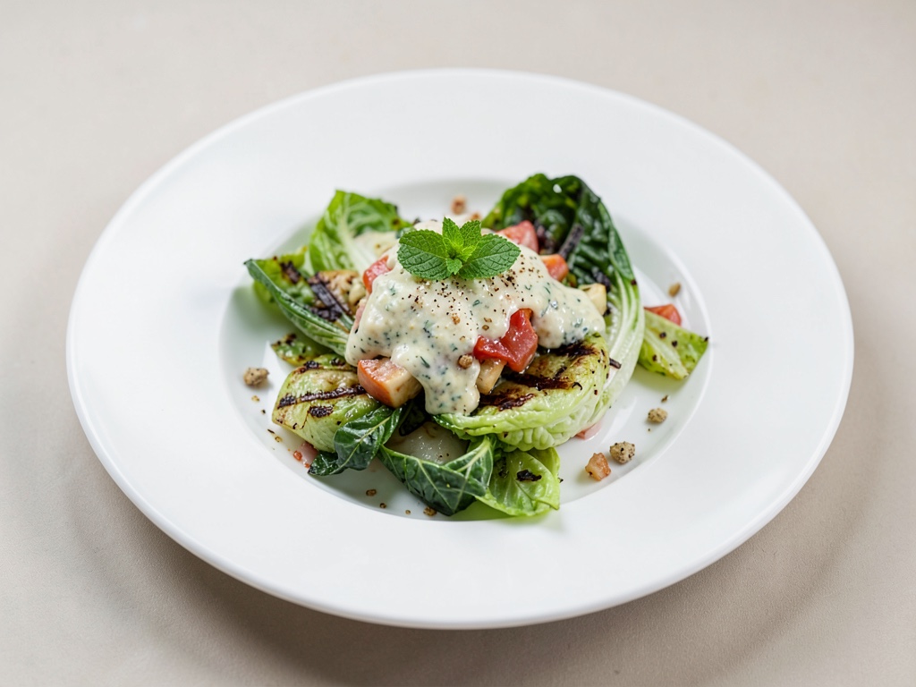 Insalata romana alla griglia con condimento al menta
