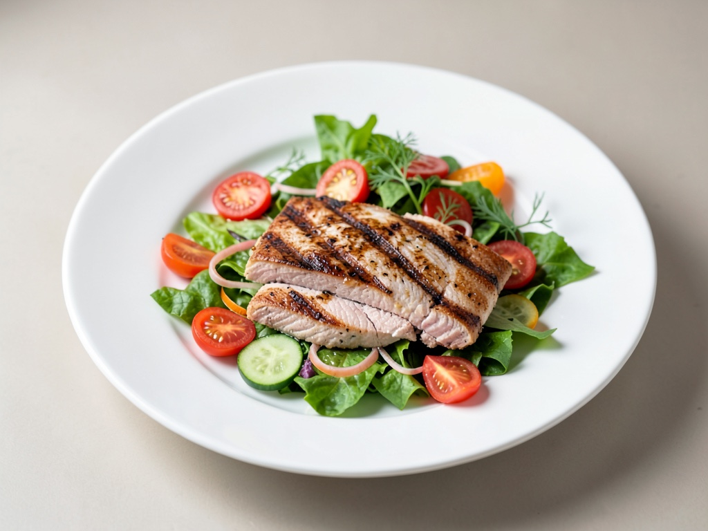 Thon grillé sur salade de légumes frais