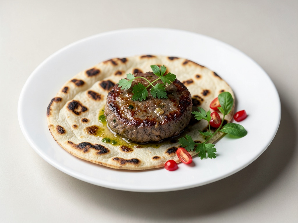 Pane piadina grigliato con polpetta di agnello