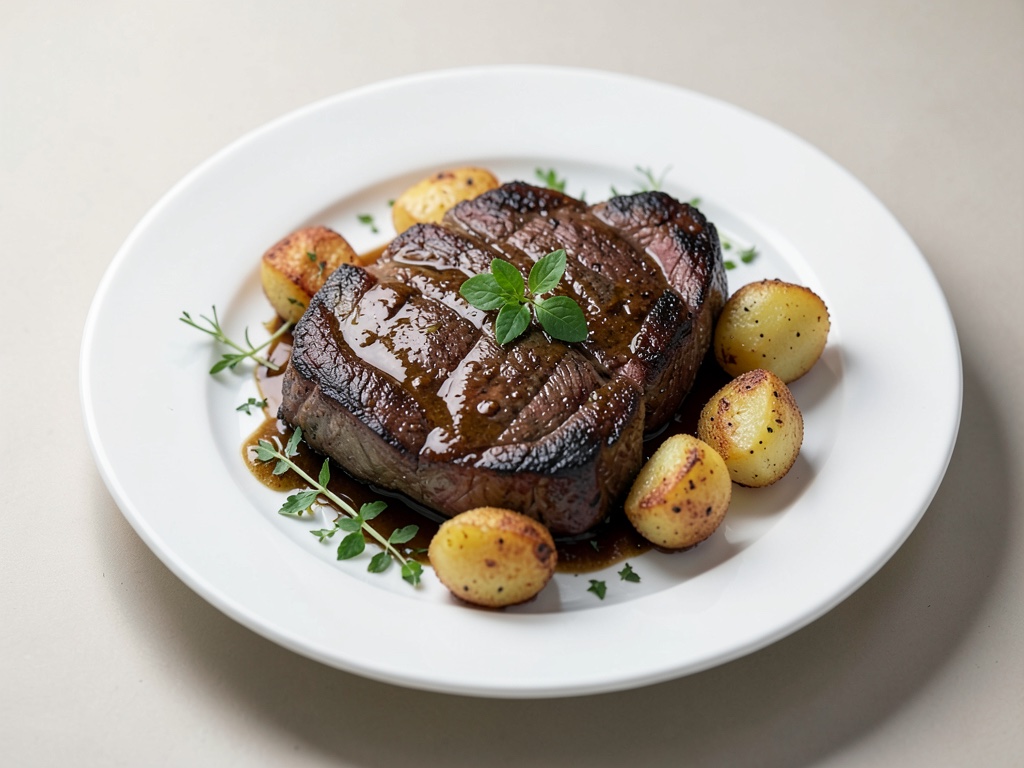 Rumpsteaks juteux avec des pommes de terre au four croustillantes
