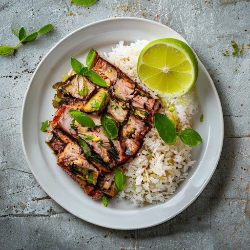 Bistec di tonno alla griglia con riso e lime