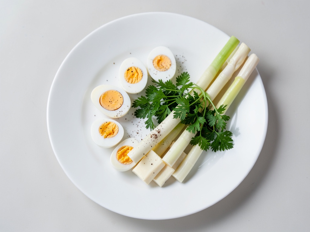 Uova tritate su asparagi bianchi
