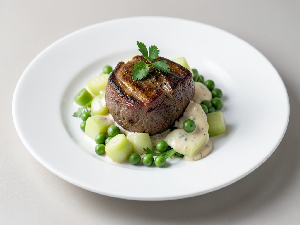 Tenero Tafelspitz con verdure cremose di cavolo rapa e piselli