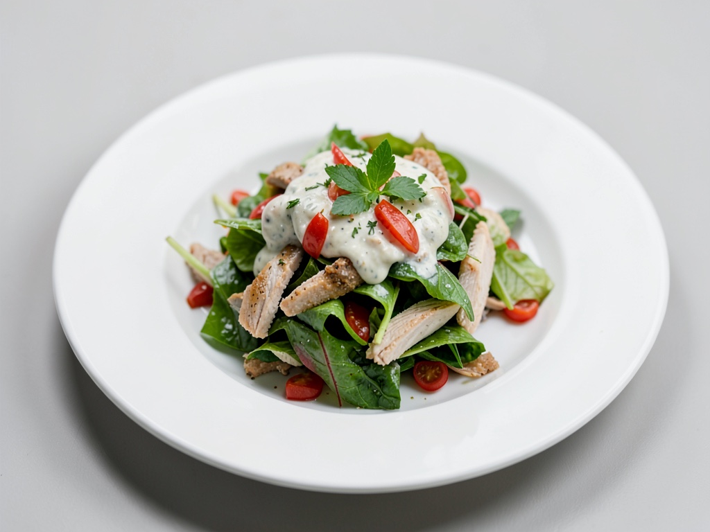 Insalata di pollo con condimento fresco