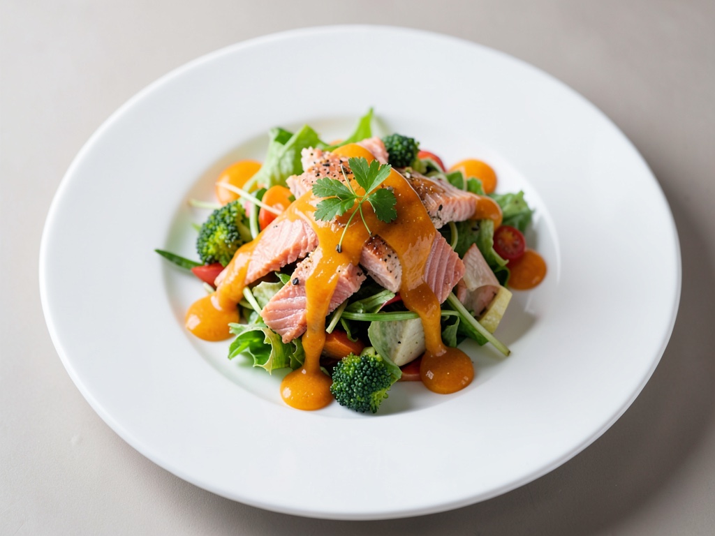 Insalata fresca di salmone con condimento alle arance