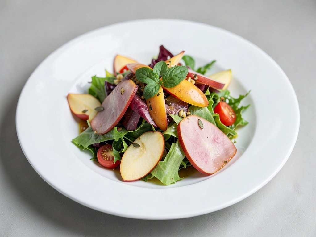 Insalata colorata con prosciutto e pesca
