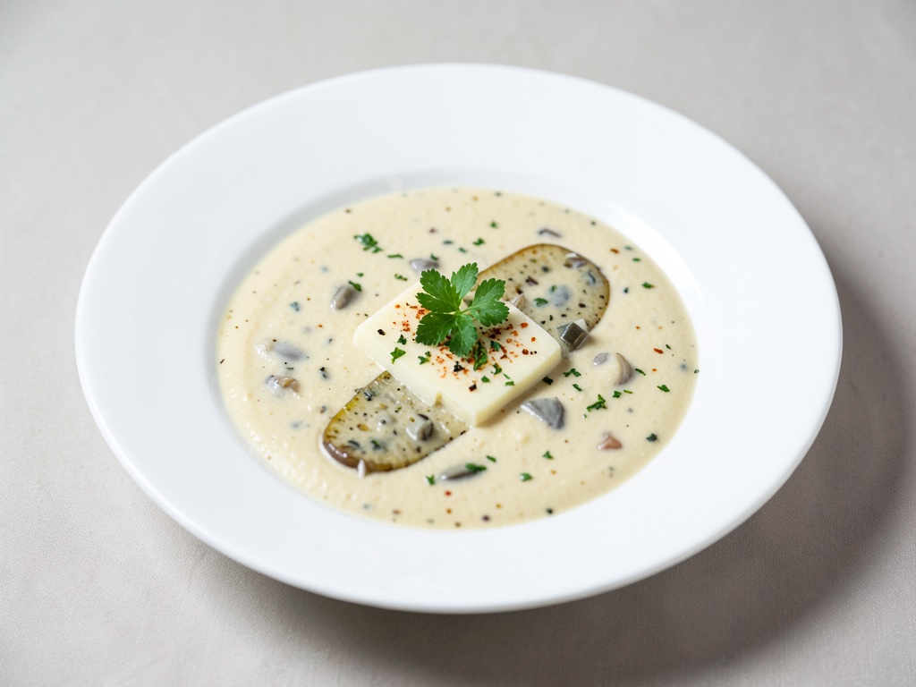Zuppa cremosa di pere e porro con formaggio