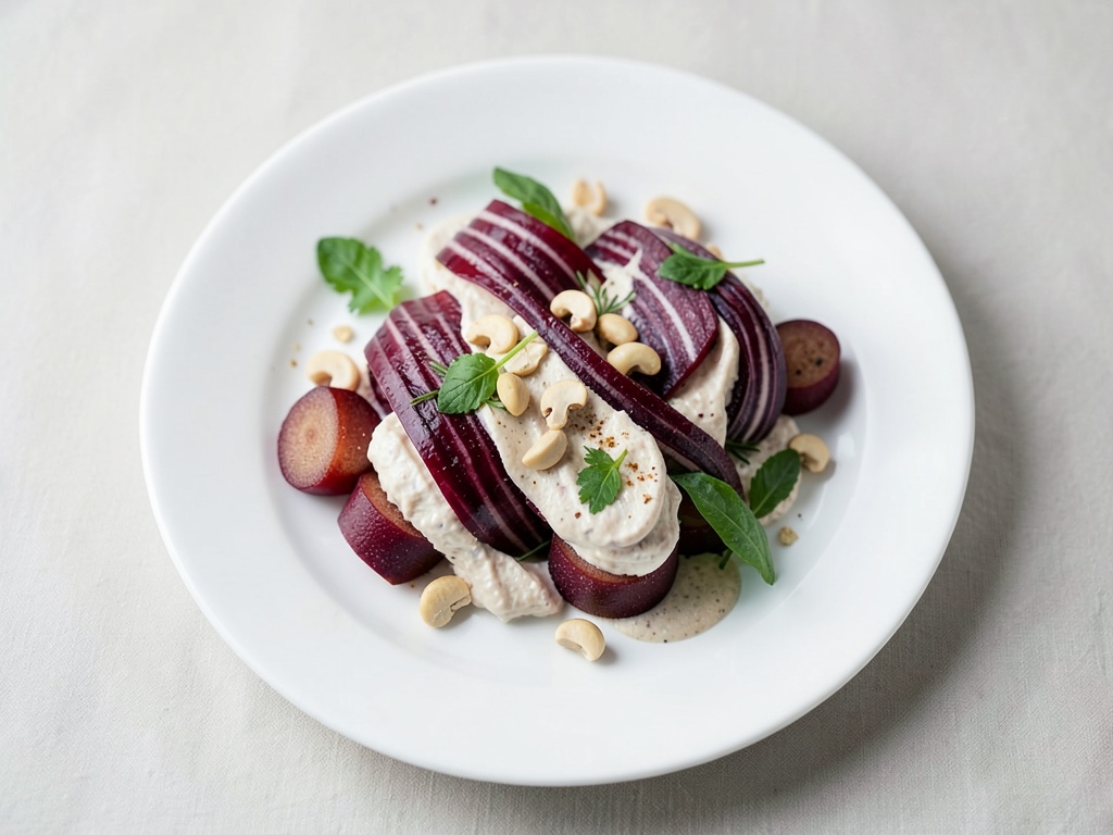 Piatto di verdure crude sottili con yogurt di anacardi