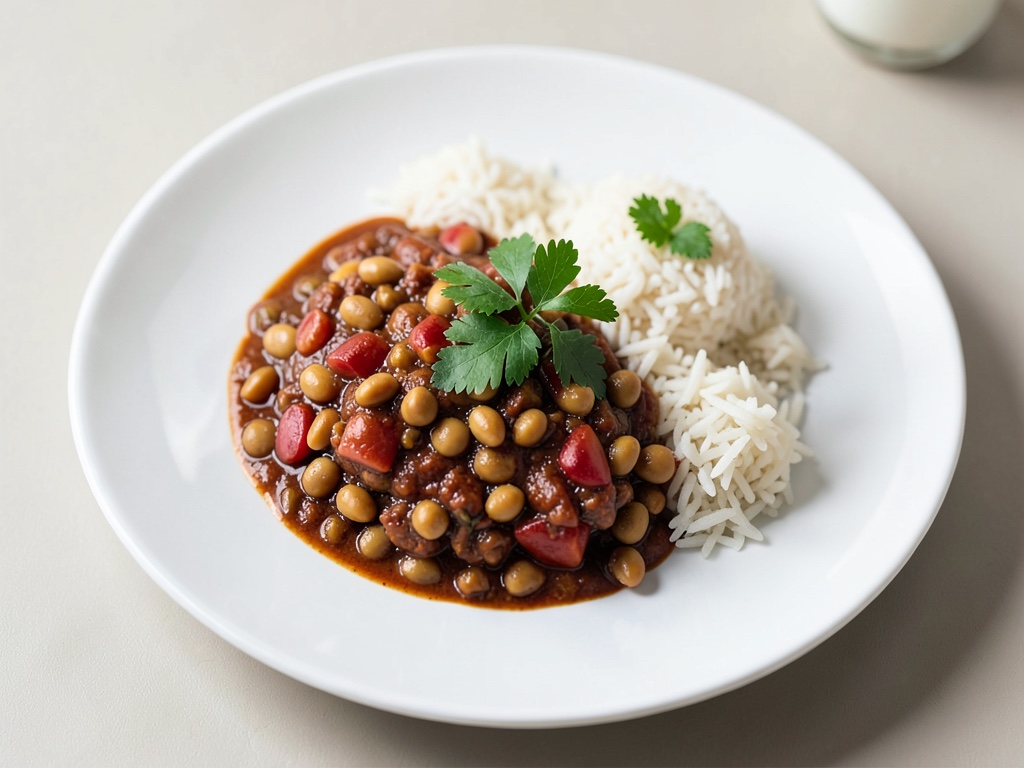 Chili piccante con lenticchie e riso