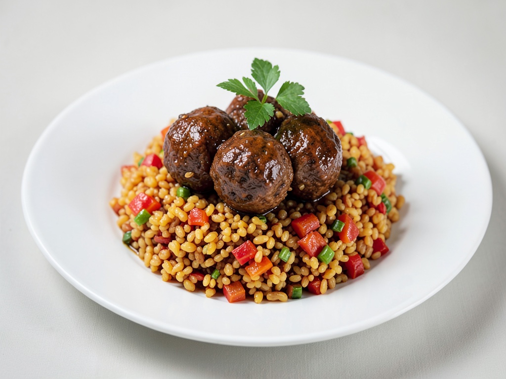 Polpette di manzo succulente con couscous di verdure speziate