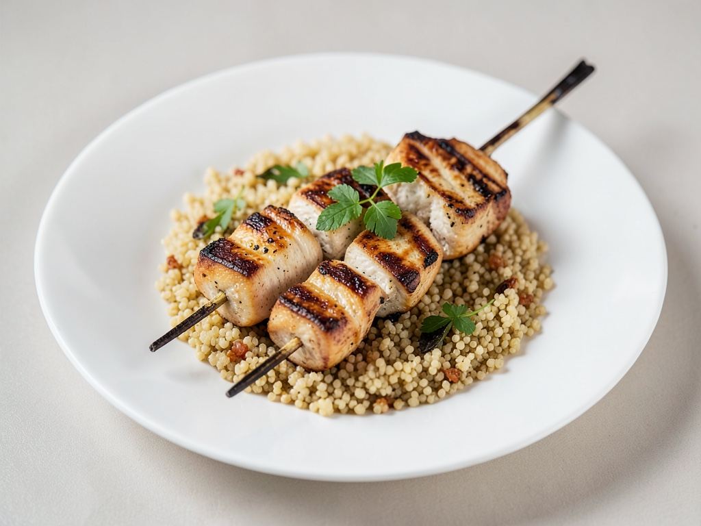 Spiedini alla griglia con halloumi e couscous