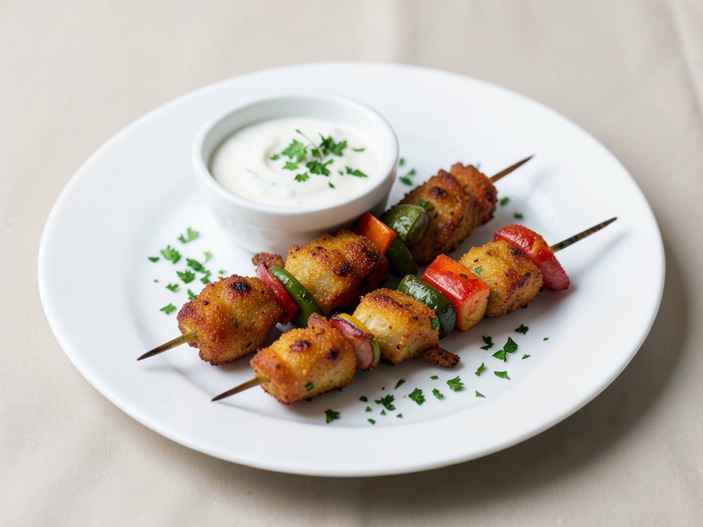 Brochetas crujientes de verduras con yogur