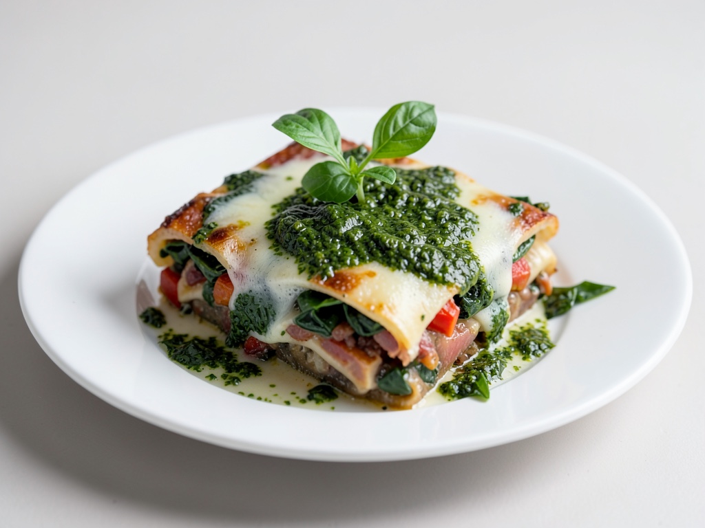 Gemüse-Lasagne mit Spinat-Basilikum-Pesto