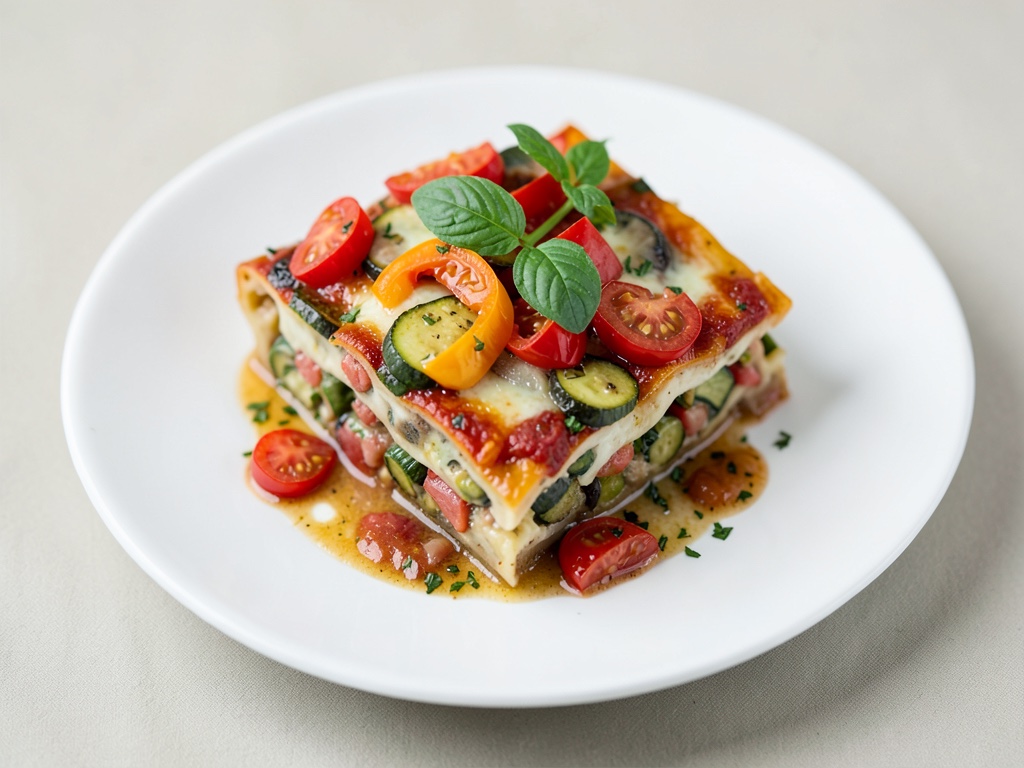 Gemüse-Lasagne mit Tomaten, Paprika und Zucchini
