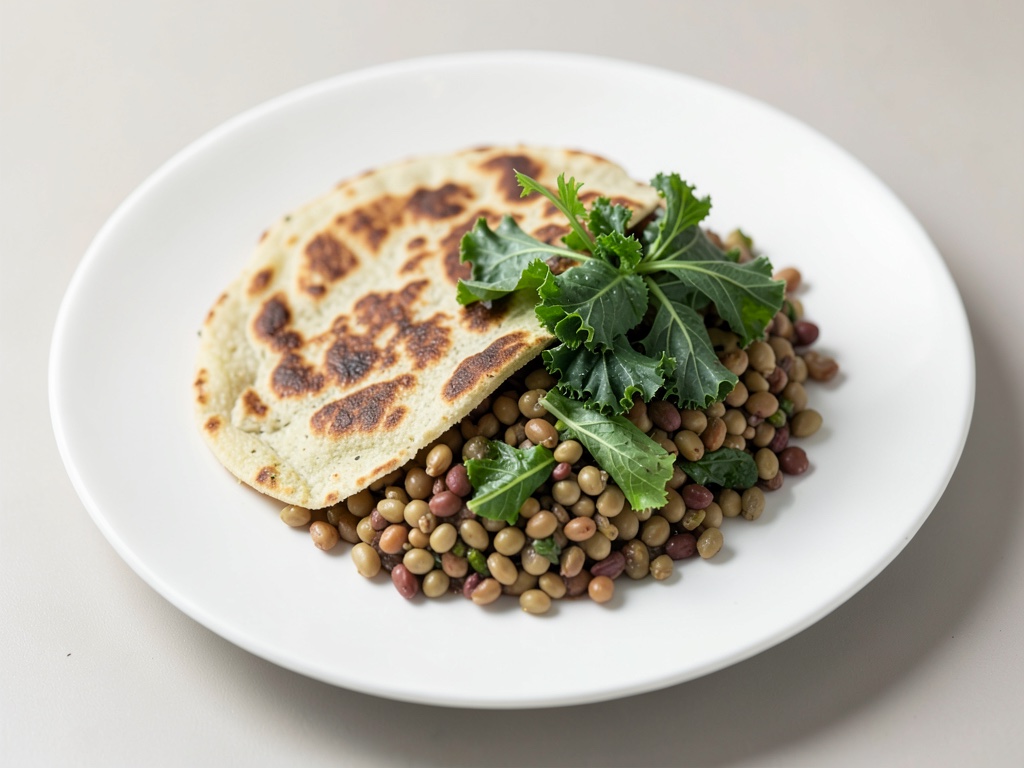 Flatbread with kale, barley and lentils