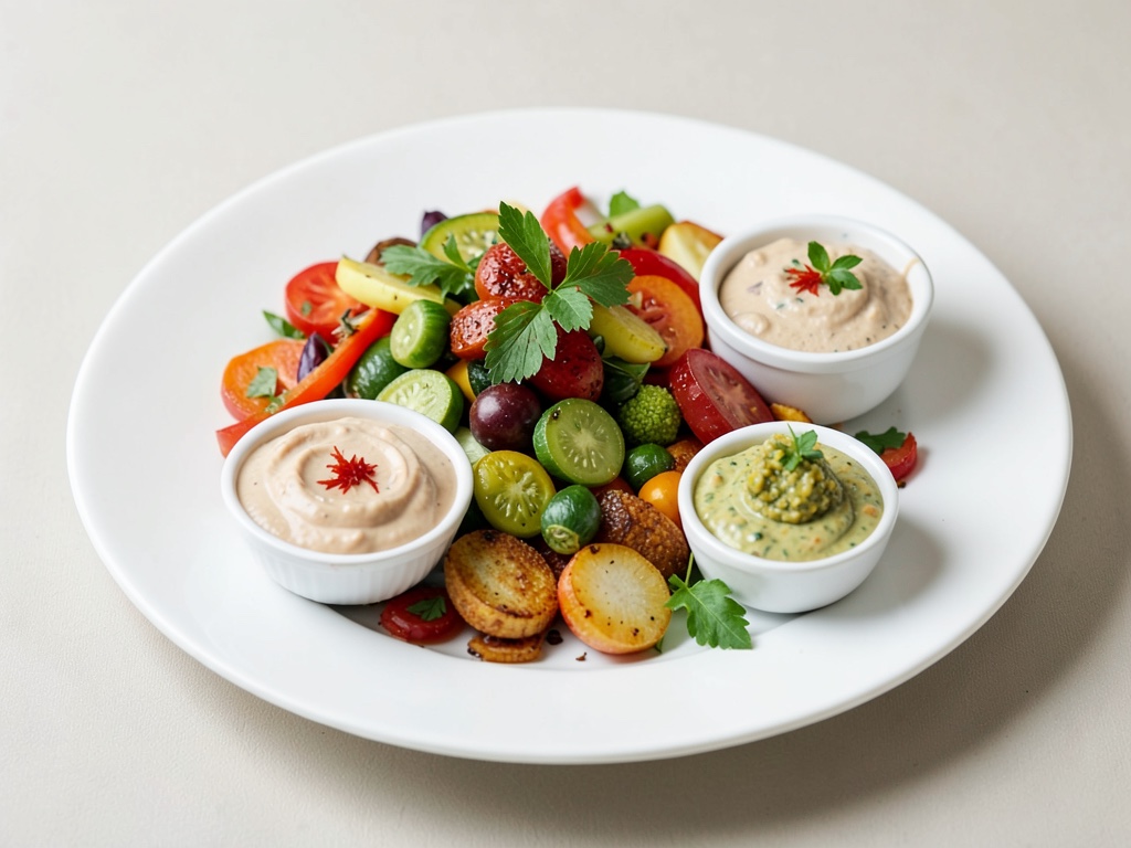 Tabla de verduras con tres deliciosos aderezos