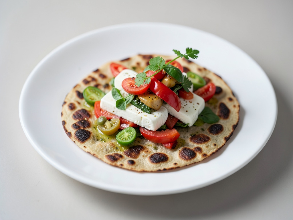 Pane piatto croccante con mozzarella e verdure