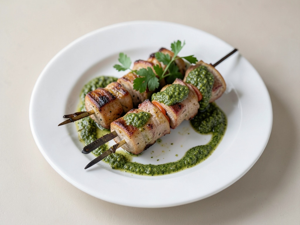 Spiedini di tacchino con verdure e pesto