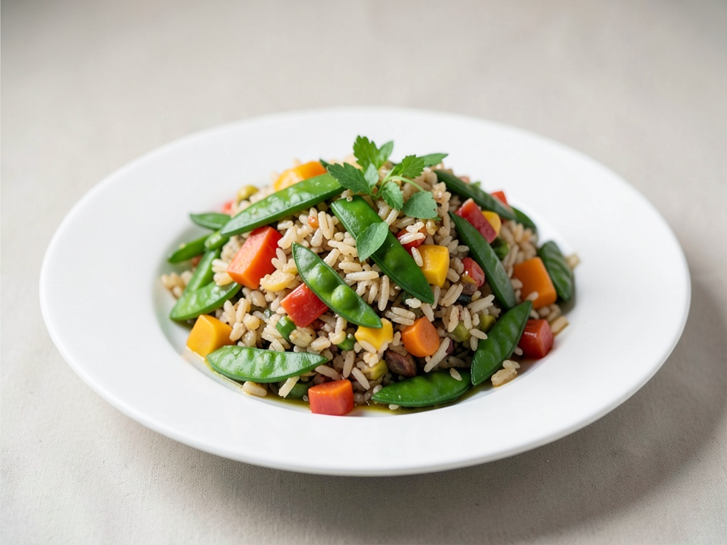 Insalata di riso e verdure fruttata con baccelli
