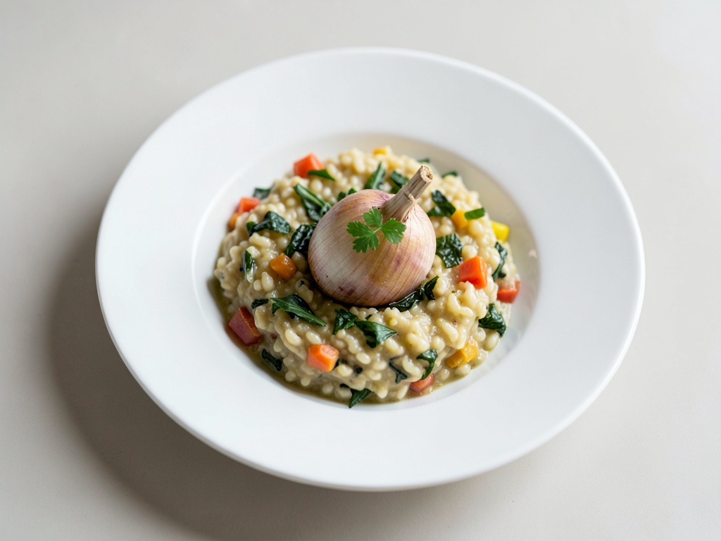 Risotto cremoso con verdure colorate
