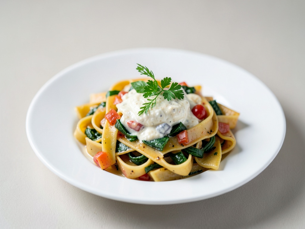 Tagliatelle di verdure con salsa al formaggio fresco di capra
