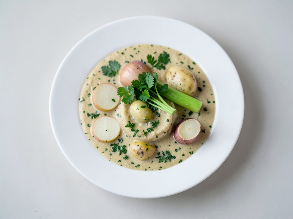Zuppa cremosa di verdure con erbe fresche
