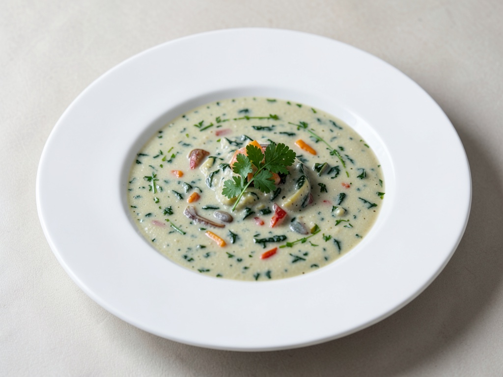 Zuppa cremosa di spinaci e verdure con erbe fresche