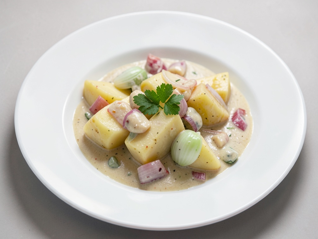 Zuppa cremosa con patate, cavolo rapa e cipolle