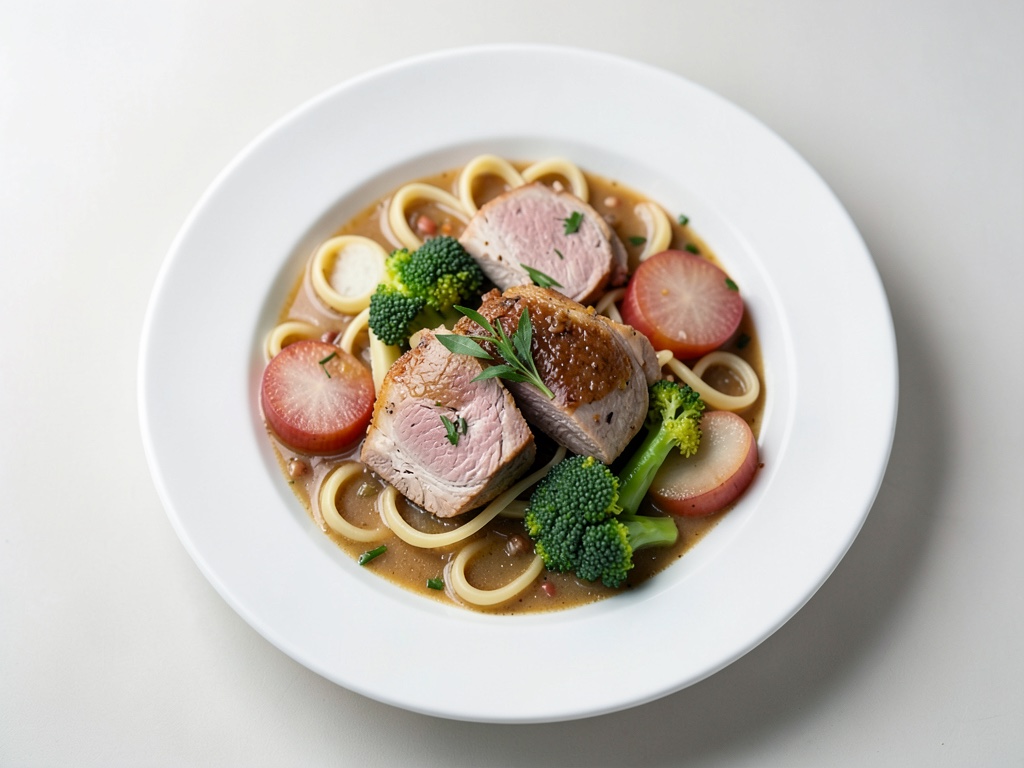 Gemüse-Eintopf mit Nudeln und Putenfleisch
